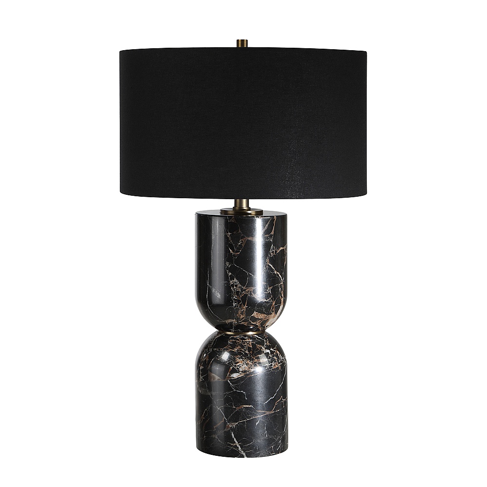 Renwil LPT1438 Enri 27" Tall Black Marble Table Lamp with Drum Linen Shade