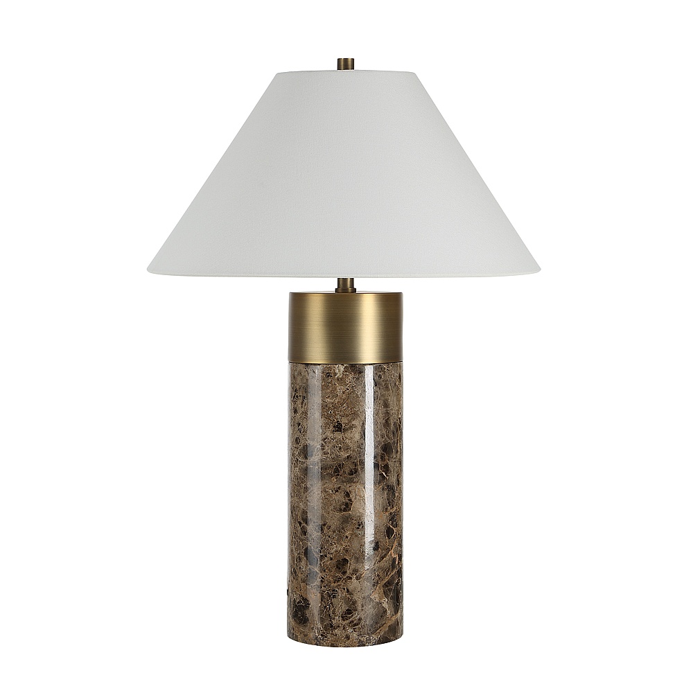 Renwil LPT1433 Aria 25" Tall Brown Emperador Marble Table Lamp with Tapered Linen Shade