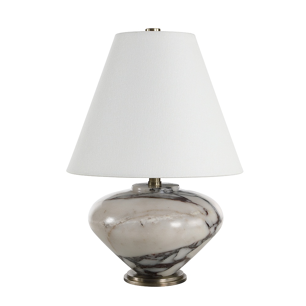 Renwil LPT1444 Monumento 15.75" Tall Grey Bolgi Marble Table Lamp with Tapered Linen Shade