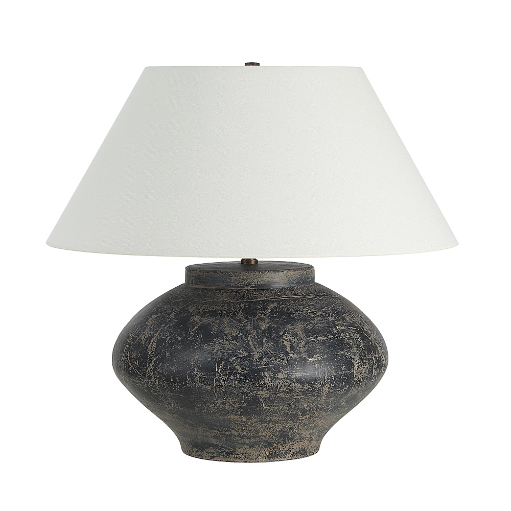 Renwil LPT1452 Patina 20.5" Tall Distressed Charcoal & Beige Ceramic Table Lamp with Tapered Linen Shade