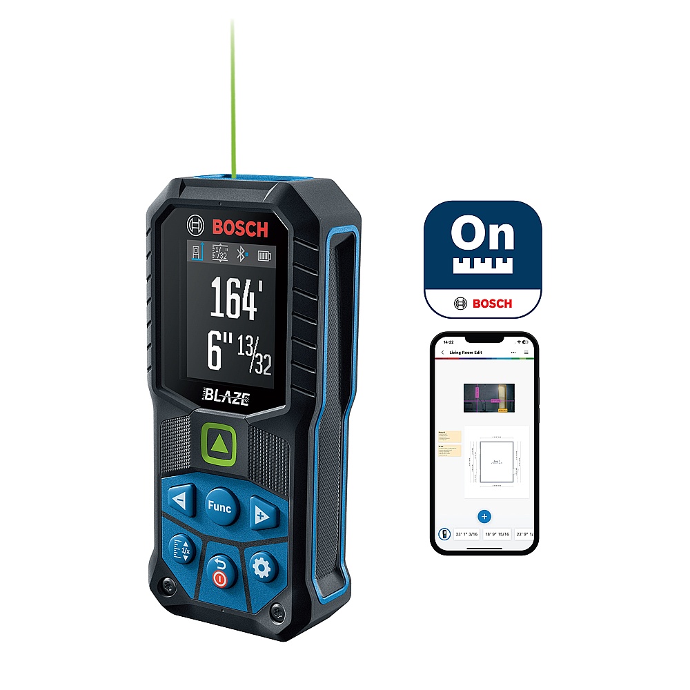 Bosch GLM165-27CGL BLAZE™ Connected Green-Beam 165 Ft. Laser Measure with (1) 3.7V Lithium-Ion 1.0 Ah Battery
