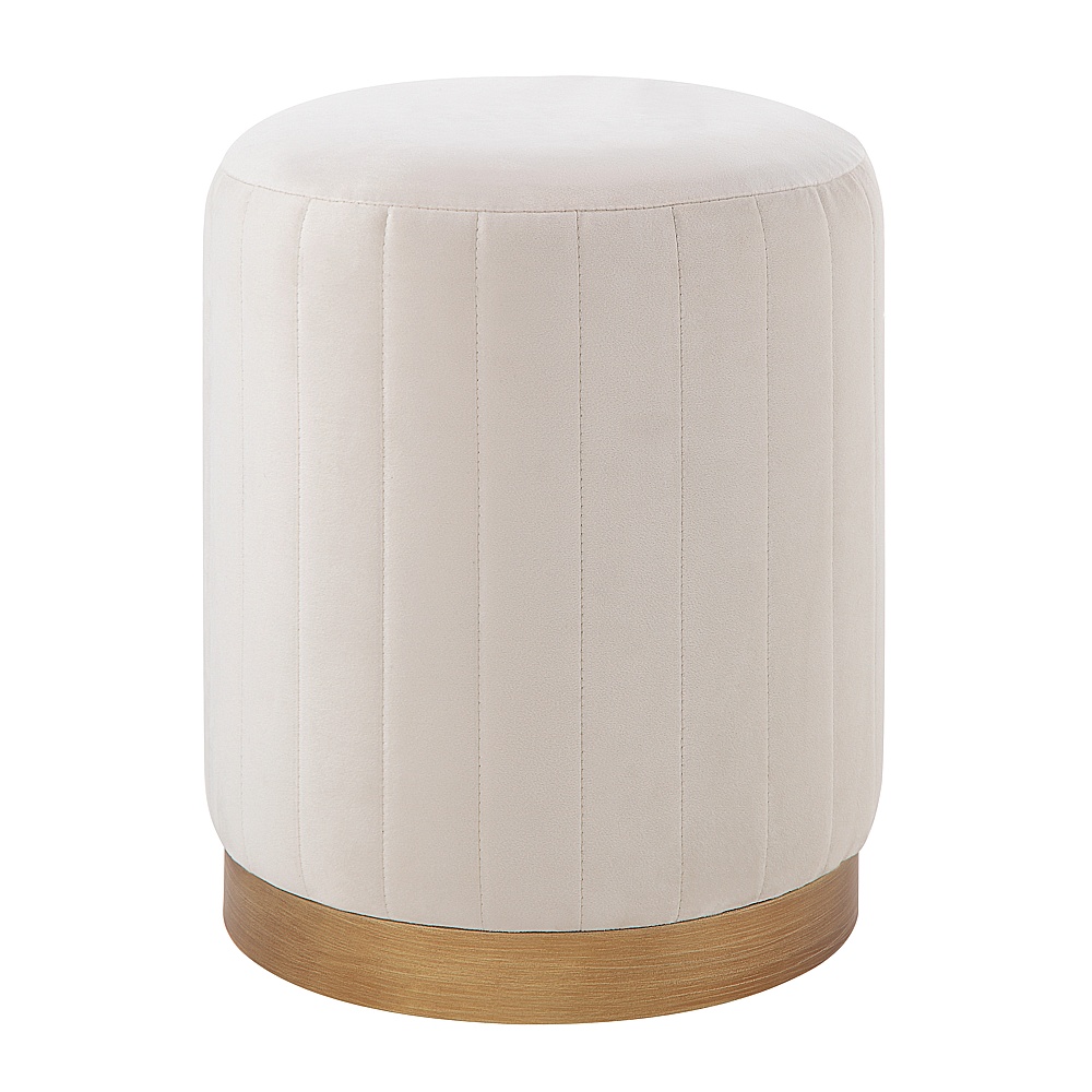 Renwil CHA093 Baylor Indoor Poly-Velvet Ottoman - Off-White