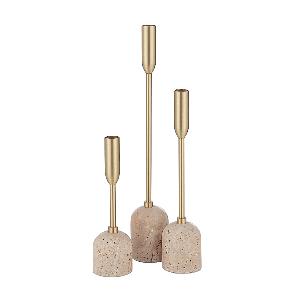 Renwil CAN184 Vesta Indoor Iron Set Of 3 Tapered Candle Holder - Satin Brass