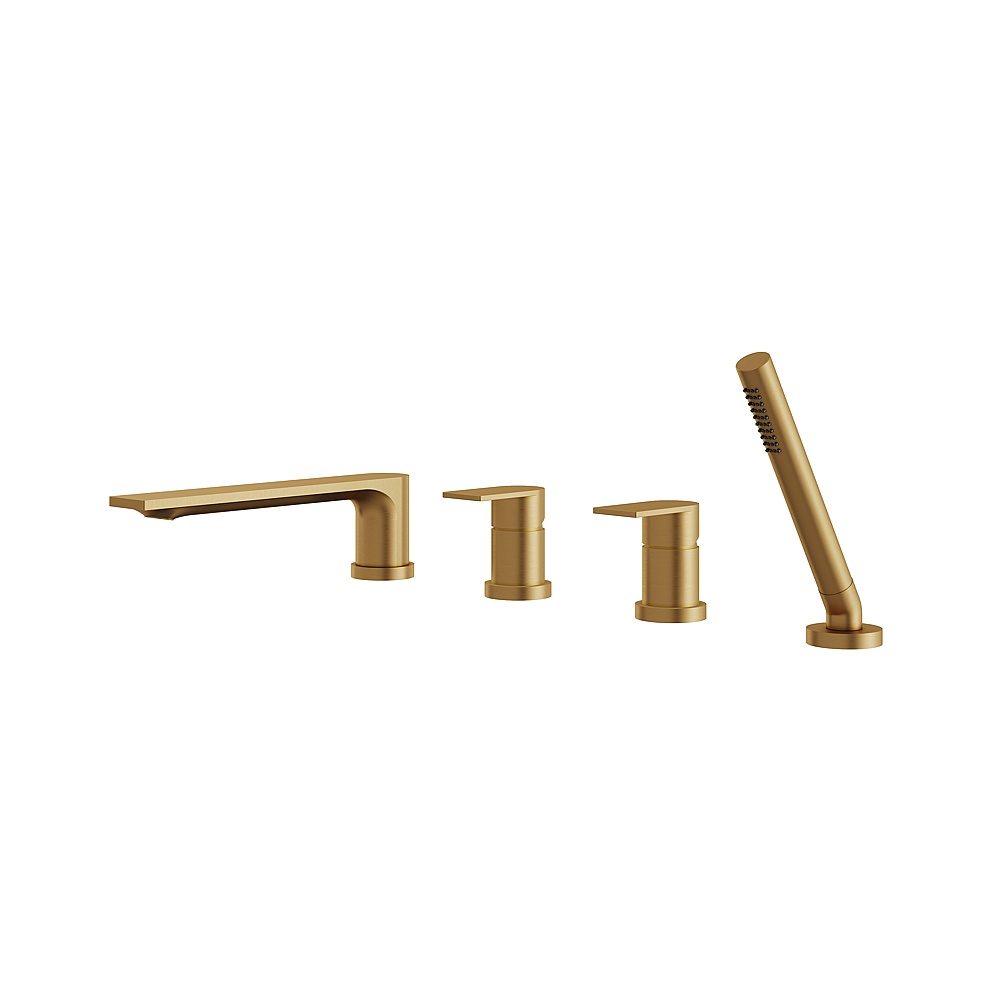 Aquabrass ABFB92017BGD Alpha Deck Tub Filler with Handshower & 2 Mixers - Brushed Gold