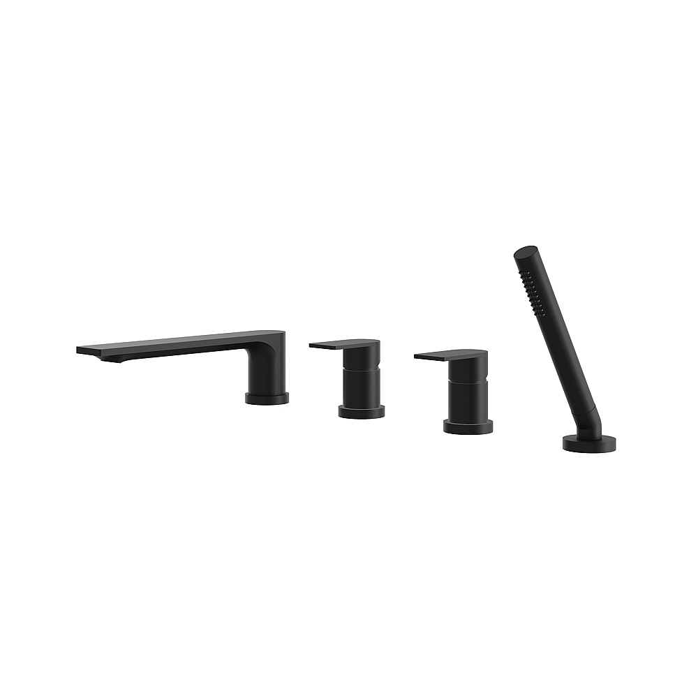 Aquabrass ABFB92017BK Alpha Deck Tub Filler with Handshower & 2 Mixers - Matte Black