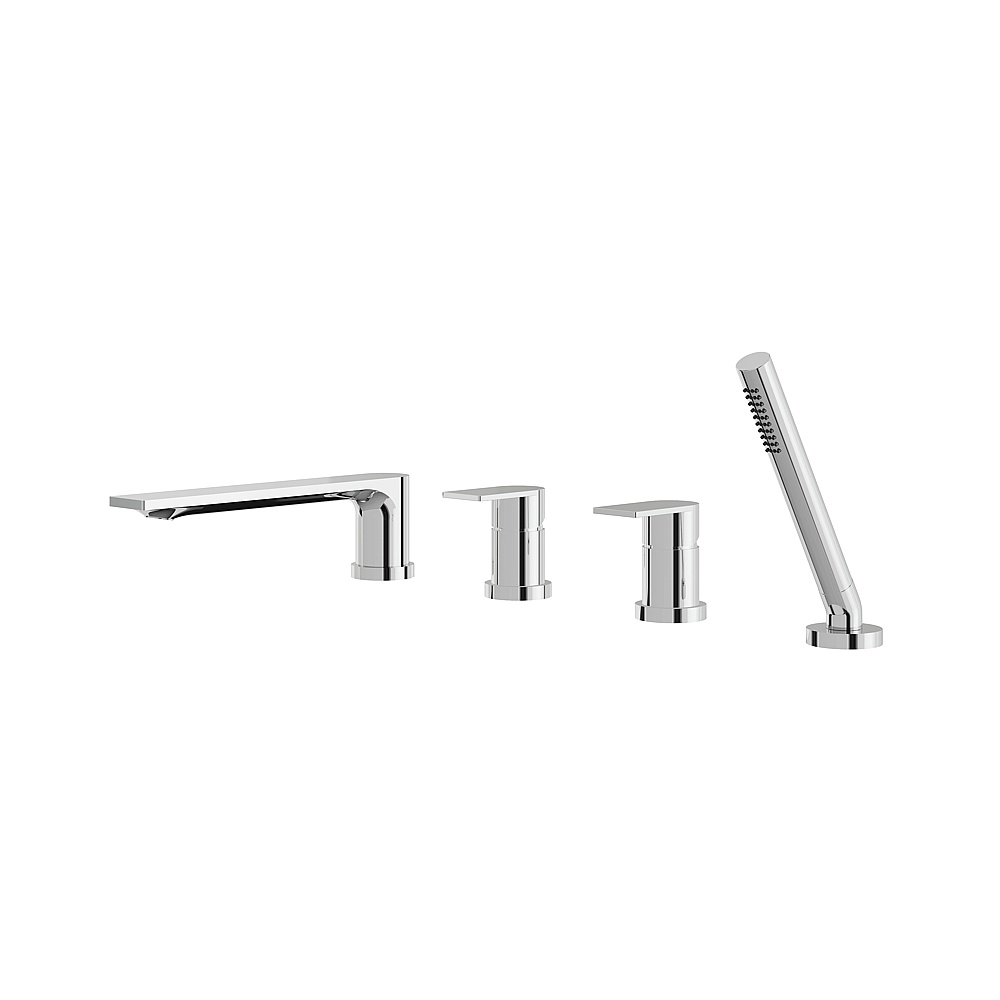 Aquabrass ABFB92017PC Alpha Deck Tub Filler with Handshower & 2 Mixers - Polished Chrome