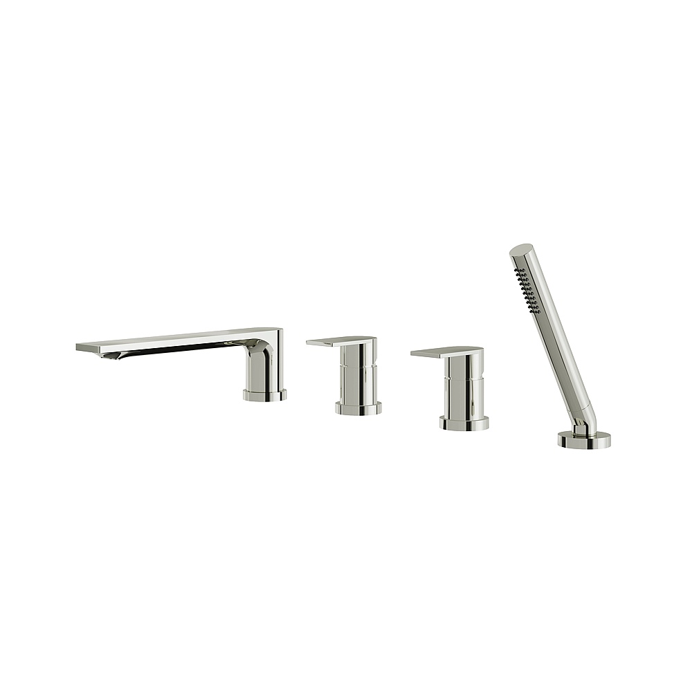 Aquabrass ABFB92017PN Alpha Deck Tub Filler with Handshower & 2 Mixers - Polished Nickel