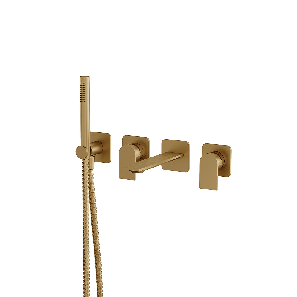 Aquabrass ABFC92N04BGD Alpha Wall Tub Filler with Handshower-Trim - Brushed Gold