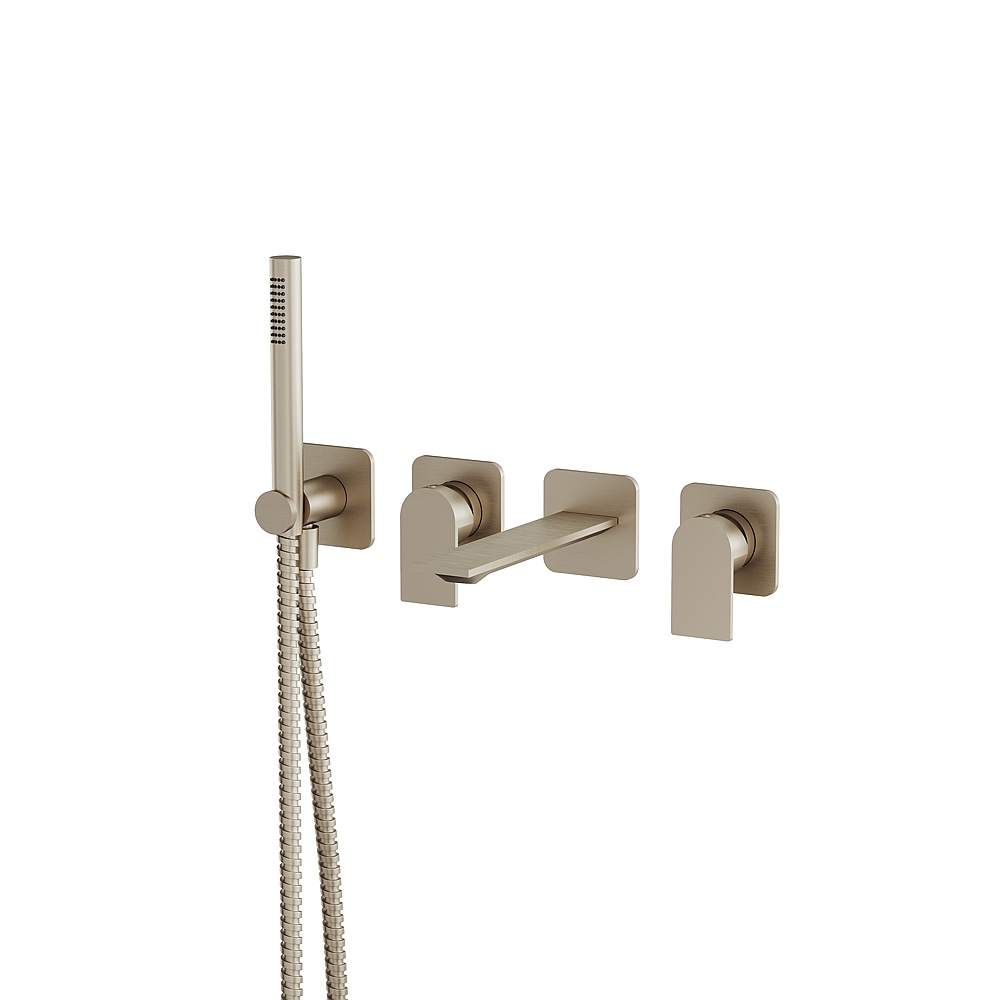 Aquabrass ABFC92N04BN Alpha Wall Tub Filler with Handshower-Trim - Brushed Nickel