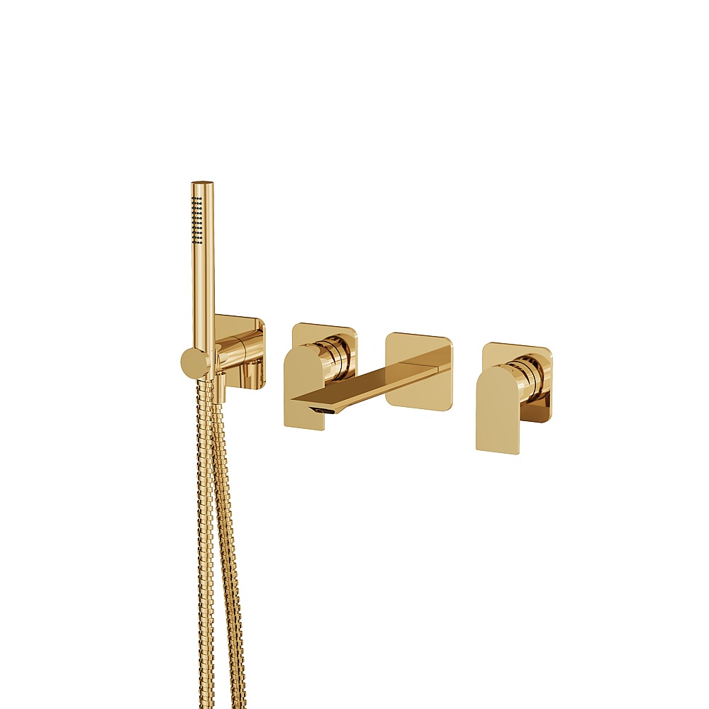 Aquabrass ABFC92N04PGD Alpha Wall Tub Filler with Handshower-Trim - Polished Gold