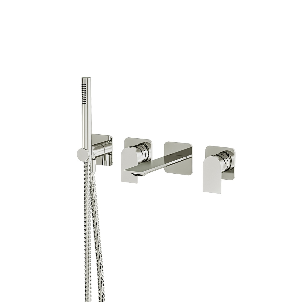 Aquabrass ABFC92N04PN Alpha Wall Tub Filler with Handshower-Trim - Polished Nickel