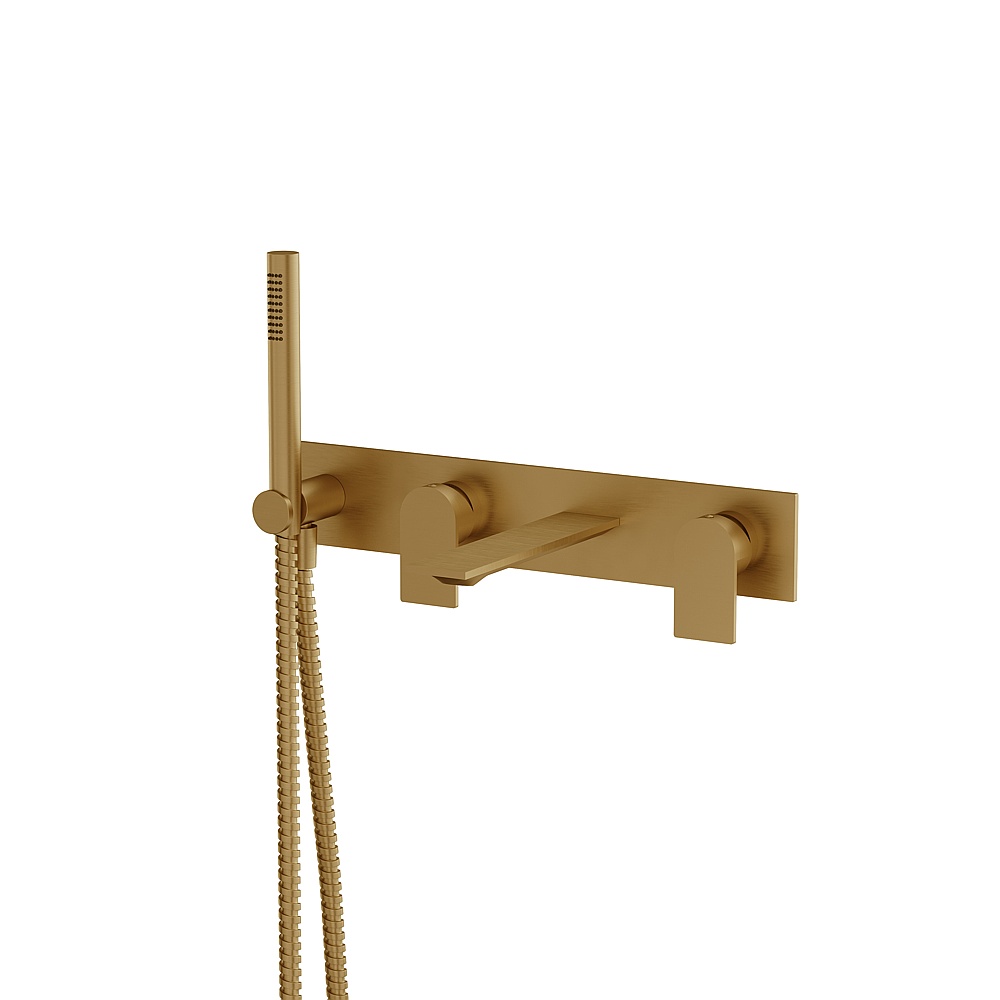 Aquabrass ABFC92N04SBGD Alpha Wall Tub Filler with Handshower-Trim - Brushed Gold