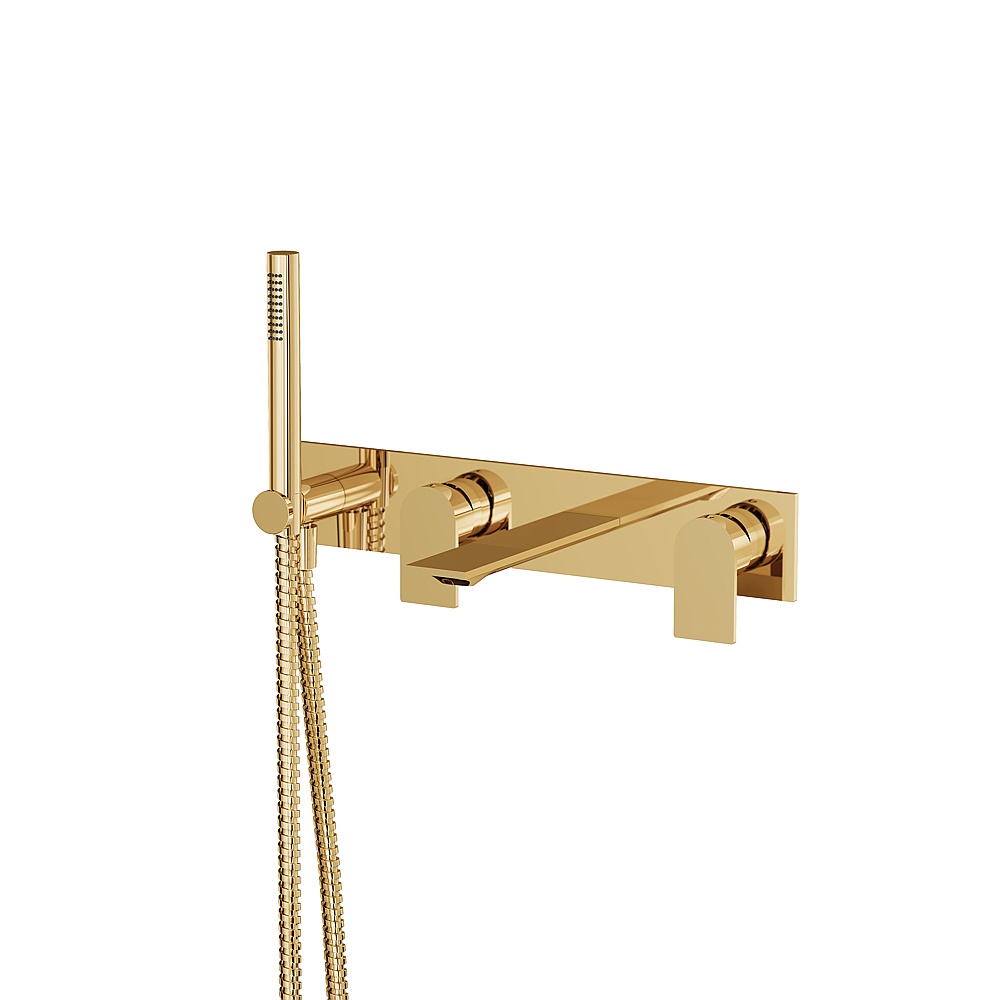 Aquabrass ABFC92N04SPGD Alpha Wall Tub Filler with Handshower-Trim - Polished Gold