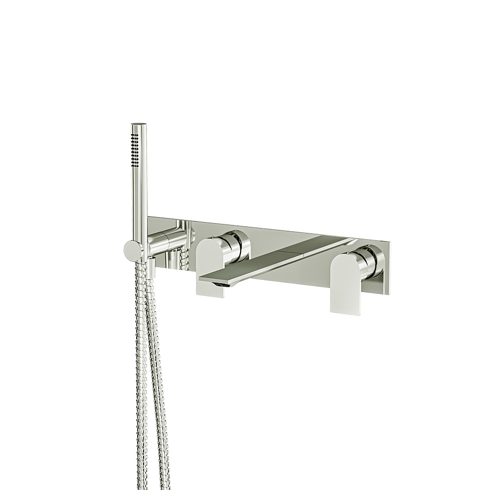 Aquabrass ABFC92N04SPN Alpha Wall Tub Filler with Handshower-Trim - Polished Nickel