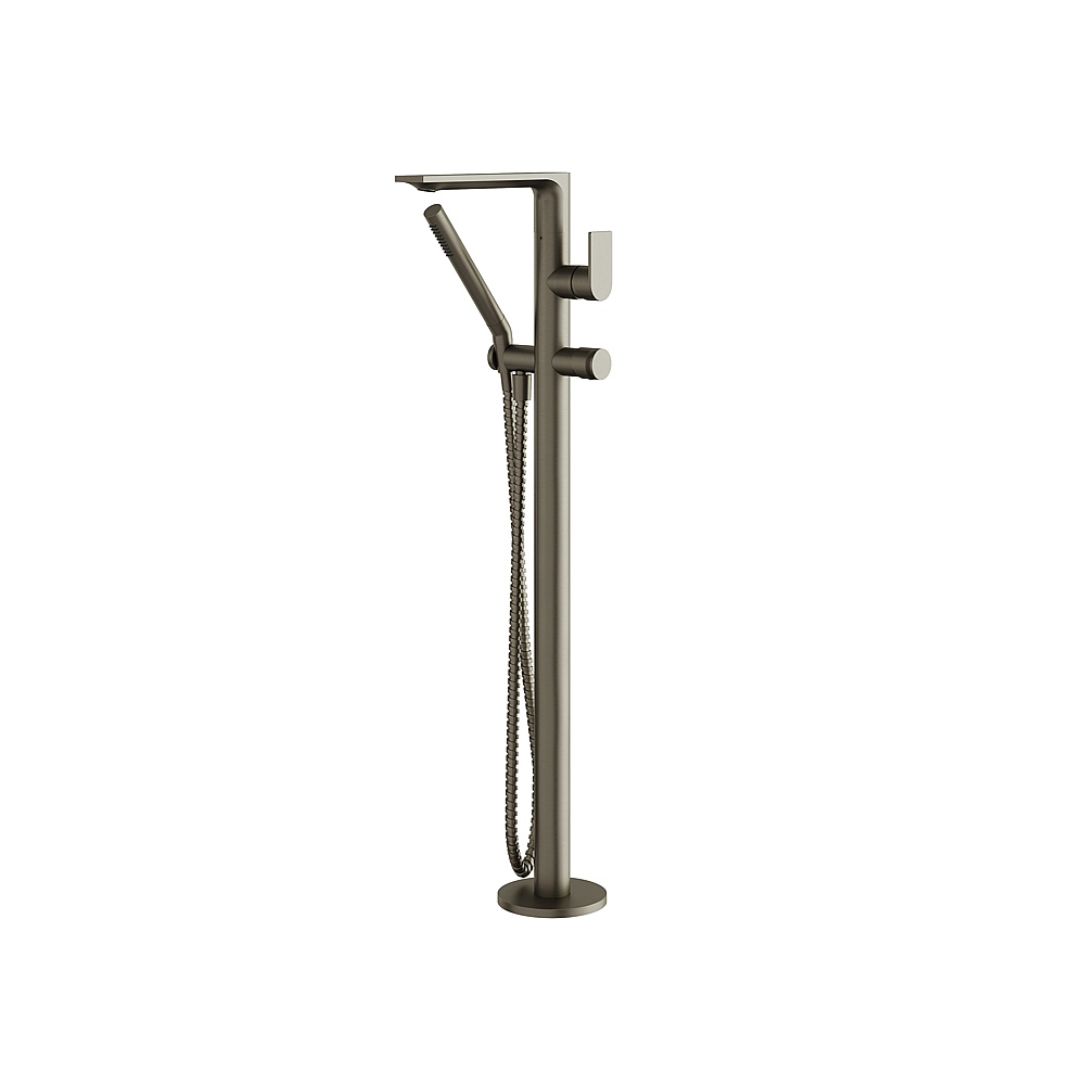 Aquabrass ABFB92NN85BBC Alpha Floormount Tub Filler with Handshower - Brushed Black Chrome