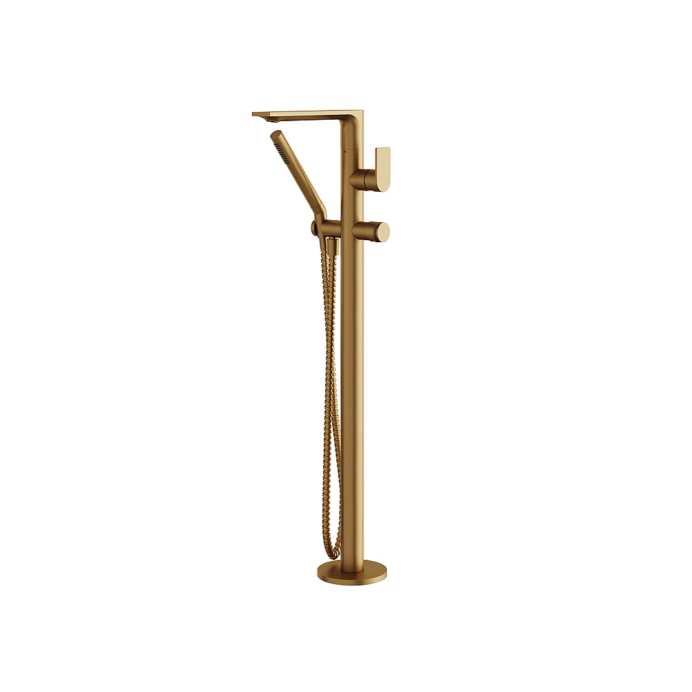 Aquabrass ABFB92NN85BGD Alpha Floormount Tub Filler with Handshower - Brushed Gold