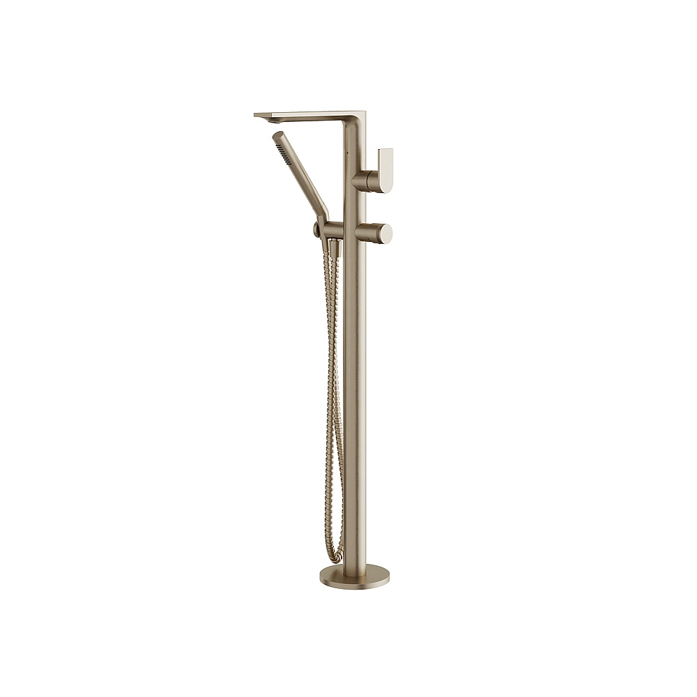 Aquabrass ABFB92NN85BN Alpha Floormount Tub Filler with Handshower - Brushed Nickel