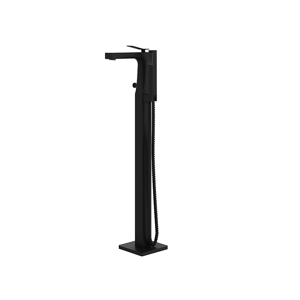 Aquabrass ABFB19N85BK Chicane Floormount Tub Filler with Handshower - Black