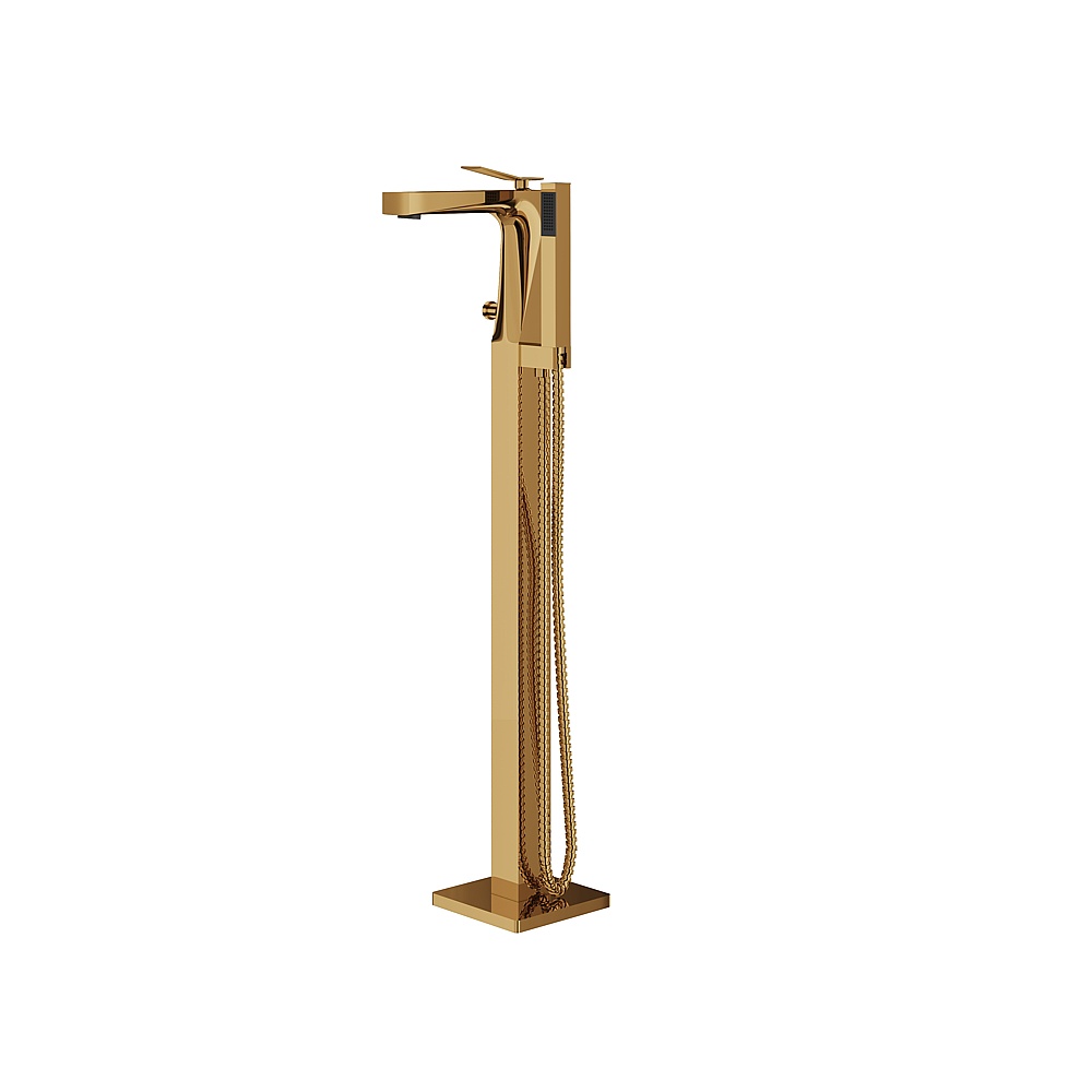 Aquabrass ABFB19N85PGD Chicane Floormount Tub Filler with Handshower - Polished Gold
