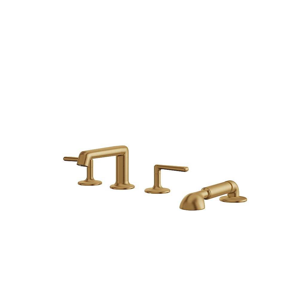 Aquabrass ABFB42018BGD Forum 4 Piece Deck Tub Filler with Handshower - Brushed Gold