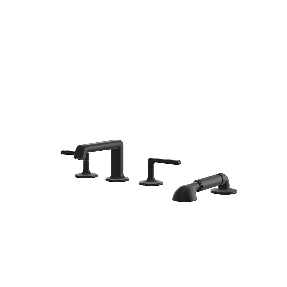 Aquabrass ABFB42018BK Forum 4 Piece Deck Tub Filler with Handshower - Black