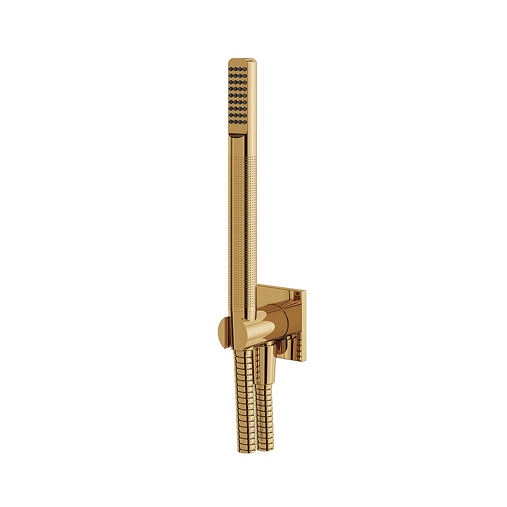 Aquabrass ABSCHSS374PGD Round Handshower Set Tubular Handshower with Square Flange - Polished Gold