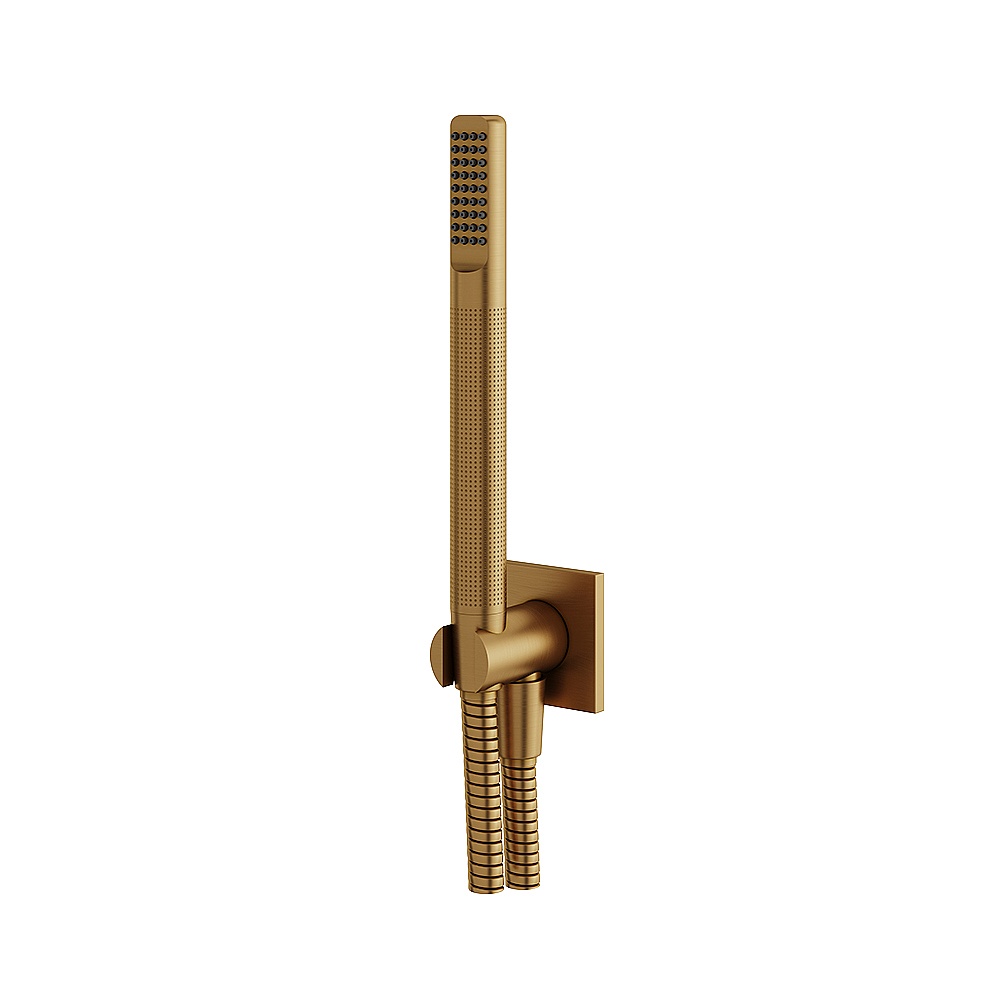 Aquabrass ABSCHSS374BGD Round Handshower Set Tubular Handshower with Square Flange - Brushed Gold