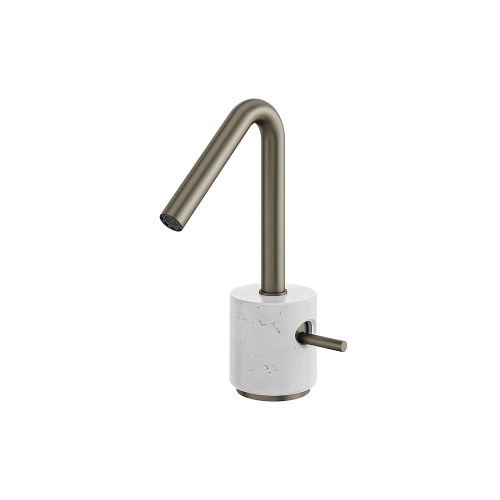 Aquabrass ABFBCL14BCBBC Marmo Single-Hole Lavatory Faucet - White Carrara Brushed Black Chrome