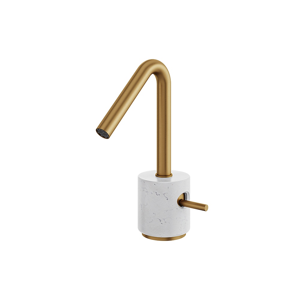 Aquabrass ABFBCL14BCBGD Marmo Single-Hole Lavatory Faucet - White Carrara Brushed Gold
