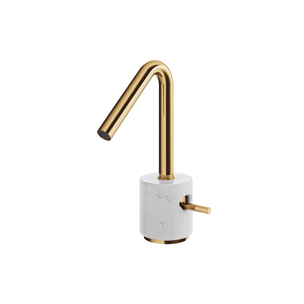 Aquabrass ABFBCL14BCPGD Marmo Single-Hole Lavatory Faucet - White Carrara Polished Gold
