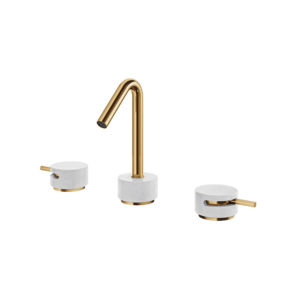 Aquabrass ABFBCL16BCPGD Marmo 8"CC Lavatory Faucet - White Carrara Polished Gold