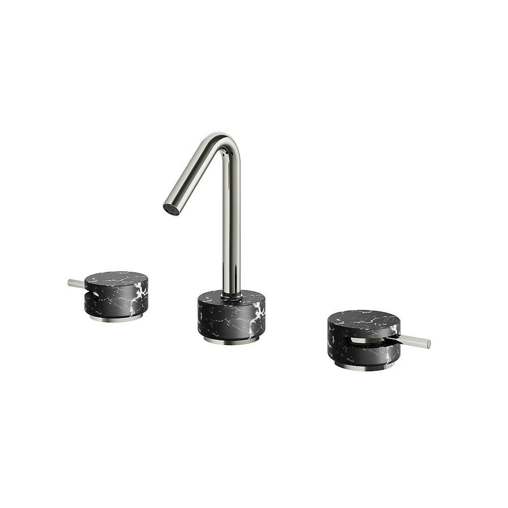 Aquabrass ABFBCL16NMPN Marmo 8"CC Lavatory Faucet - Black Marquina Polished Nickel