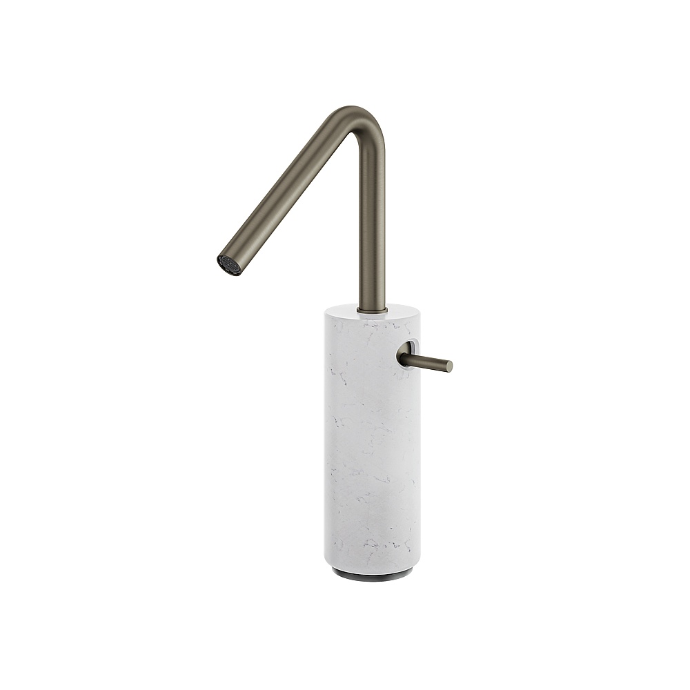 Aquabrass ABFBCL20BCBBC Marmo Tall Single-Hole Lavatory Faucet - White Carrara Brushed Black Chrome