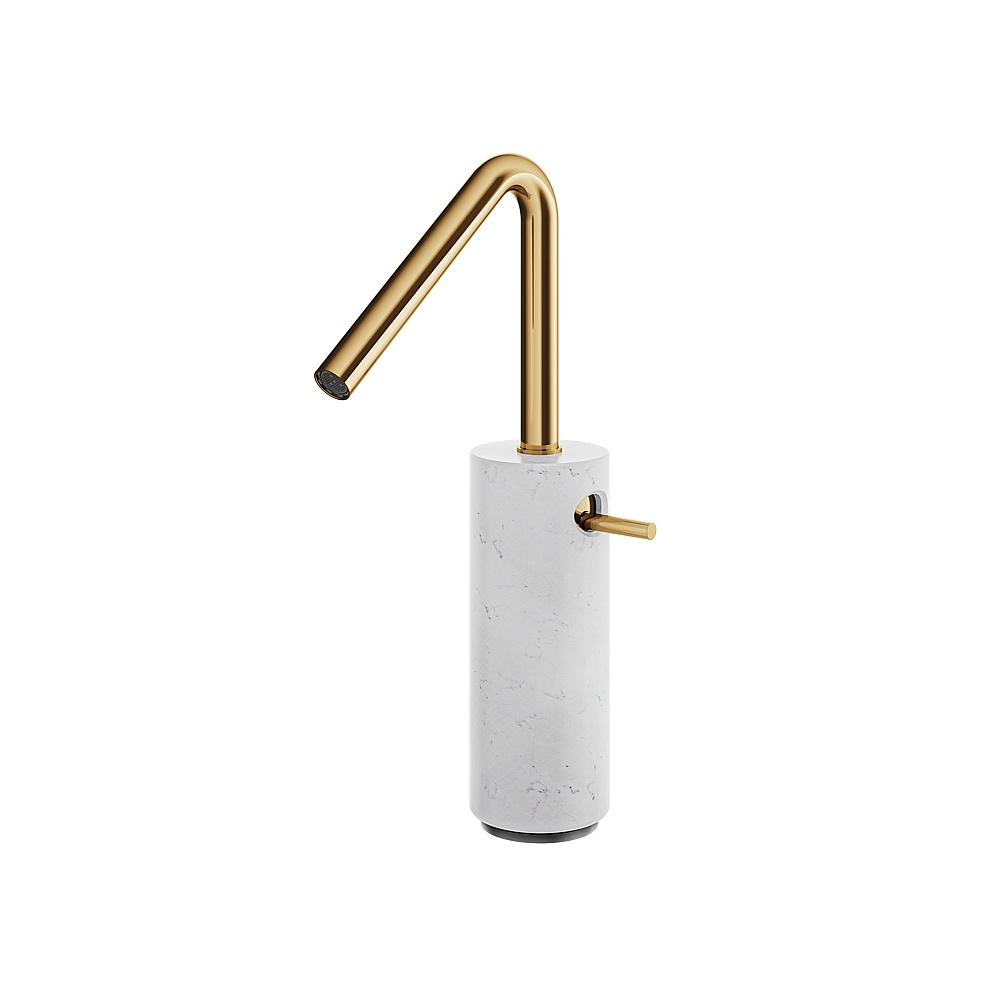 Aquabrass ABFBCL20BCPGD Marmo Tall Single-Hole Lavatory Faucet - White Carrara Polished Gold