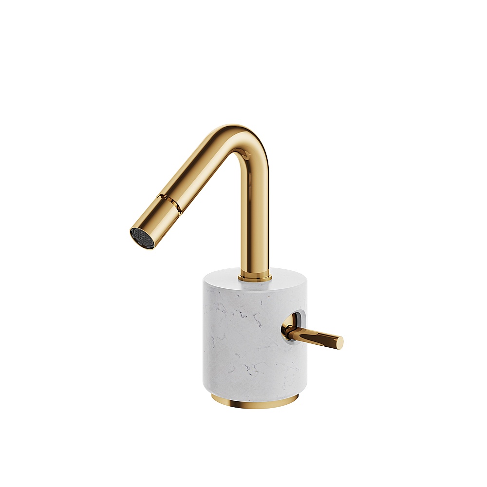 Aquabrass ABFBCL24BCPGD Marmo Single-Hole Bidet Faucet - White Carrara Polished Gold