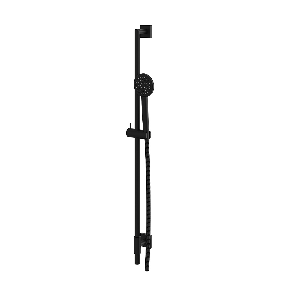 Aquabrass ABSCSCR85BK Complete Shower Rail with Square Flange & Round Handshower - Black