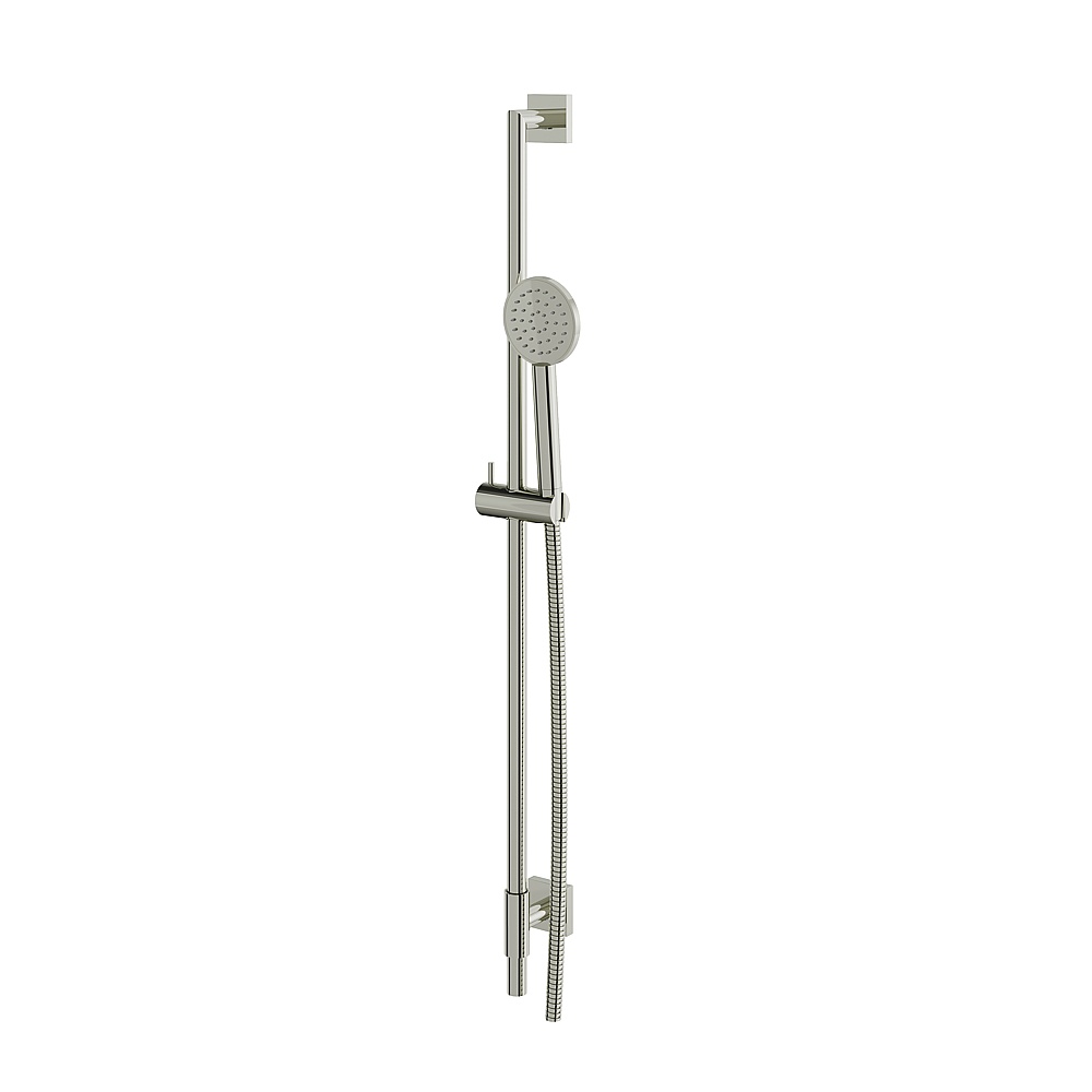 Aquabrass ABSCSCR85PN Complete Shower Rail with Square Flange & Round Handshower - Polished Nickel