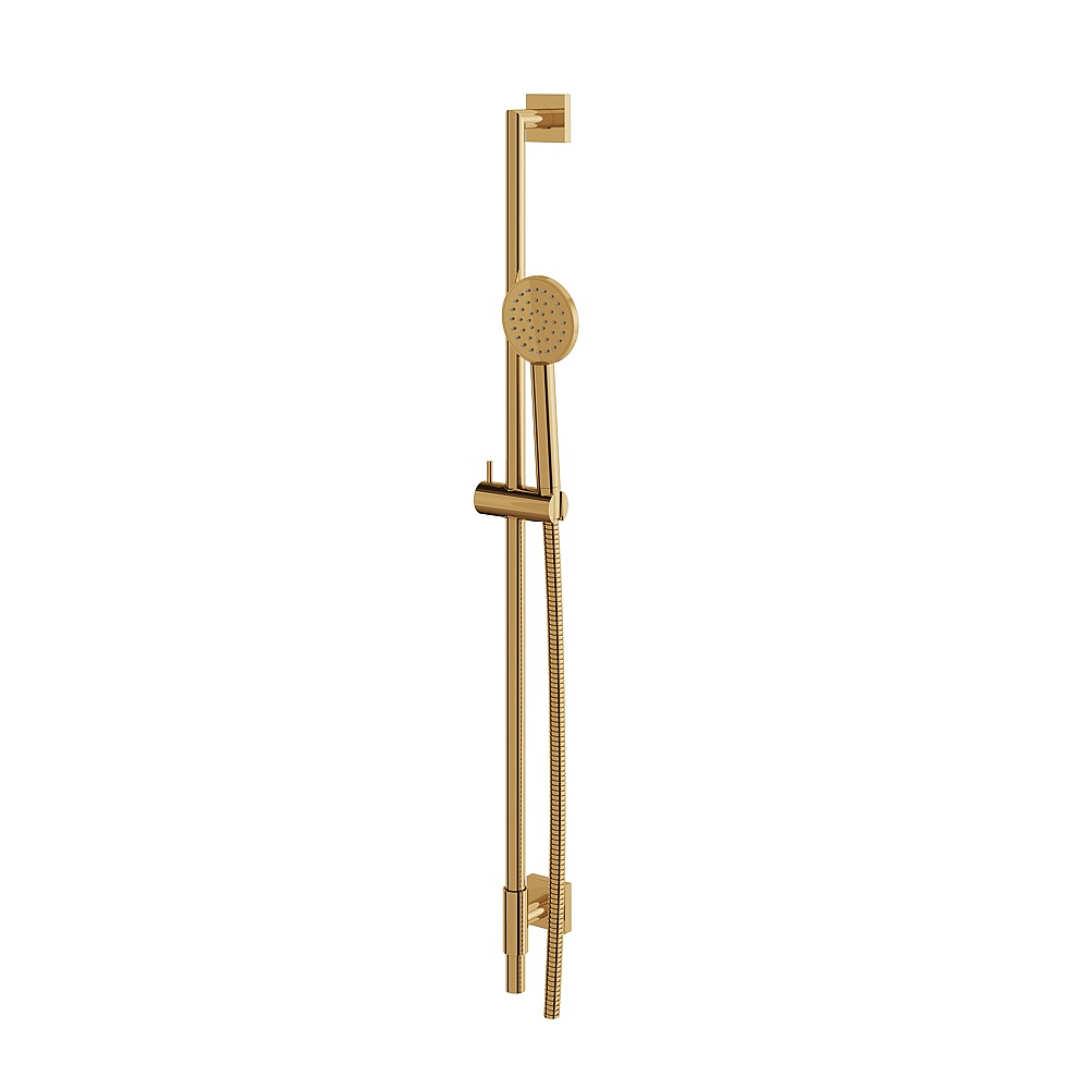 Aquabrass ABSCSCR85PGD Complete Shower Rail with Square Flange & Round Handshower - Polished Gold
