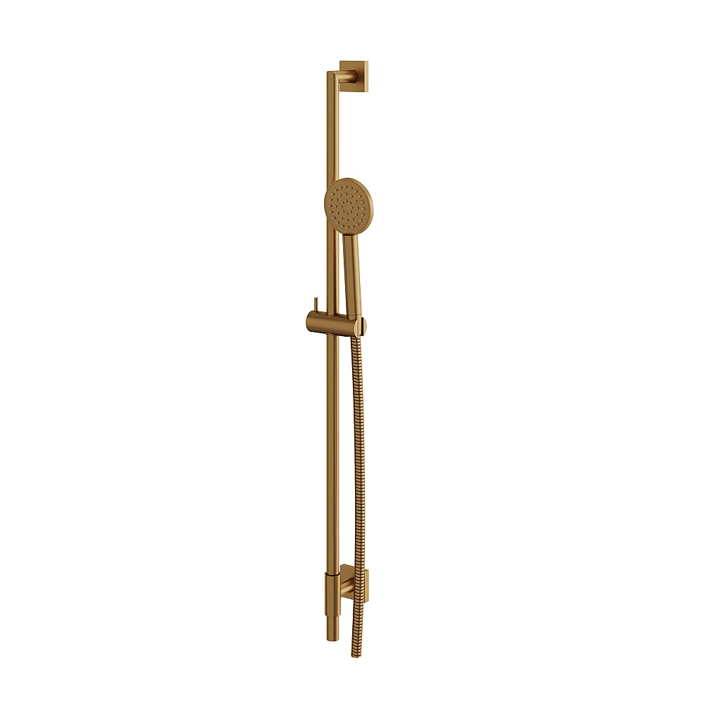 Aquabrass ABSCSCR85BGD Complete Shower Rail with Square Flange & Round Handshower - Brushed Gold