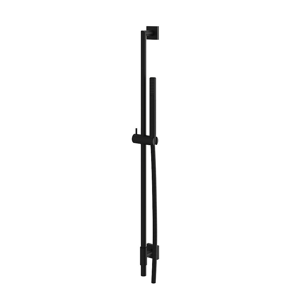 Aquabrass ABSCSCR95BK Complete Shower Rail with Square Flange Tube Handshower - Black