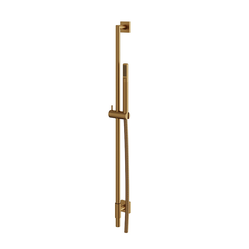 Aquabrass ABSCSCR95BGD Complete Shower Rail with Square Flange Tube Handshower - Brushed Gold
