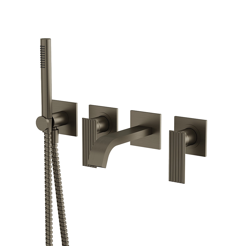 Aquabrass ABFC34004BBC Tosca Wall Tub Filler with Handshower-Trim - Brushed Black Chrome