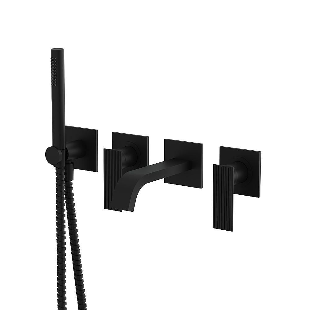 Aquabrass ABFC34004BK Tosca Wall Tub Filler with Handshower-Trim - Black