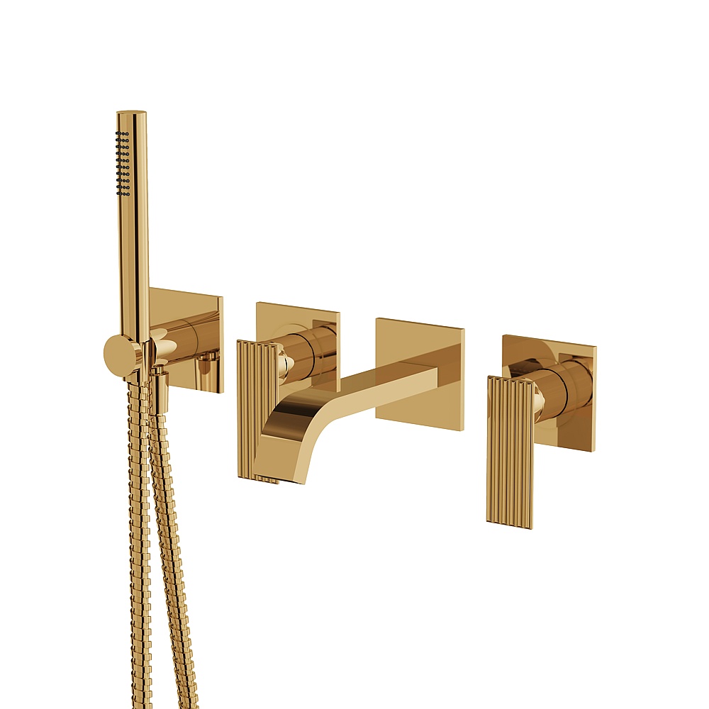 Aquabrass ABFC34004PGD Tosca Wall Tub Filler with Handshower-Trim - Polished Gold